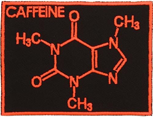 Molecular Diagram Caffeine Iron-On Patch Science - Made in The USA - Black, Neon Red, 3" x 4" Rectangle Applique