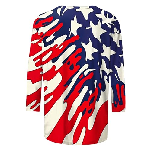 Image of Fourth of July Shirts for Women 3 /4 Sleeve Summer Tops American Flag Print T Shirt Patriotic 4th of July Shirts 2025