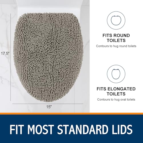 Image of Smiry Soft Chenille Bathroom Toilet Lid Cover, Machine Washable Covers, 17.5x15, Fits Most Round, Elongated and Oblong Lids, Accessories Decor, Latte