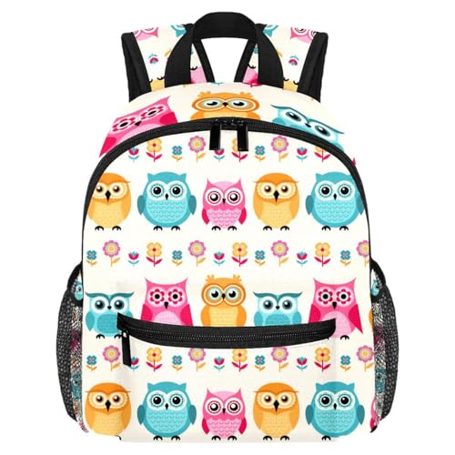 Sac à dos léger avec poches latérales pour bouteille motif hiboux fleurs