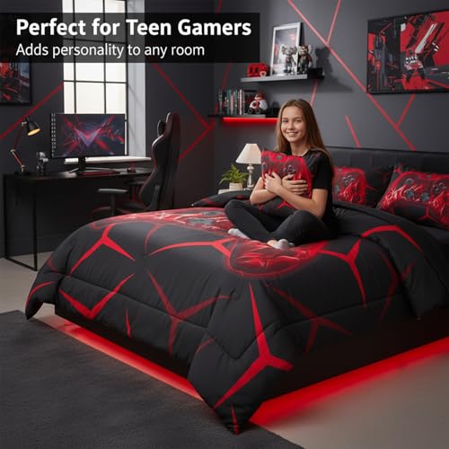 Image of ZRNBAST 6 Pcs Bed in a Bag Full Size Bedding Gaming Comforter Set for Boys
