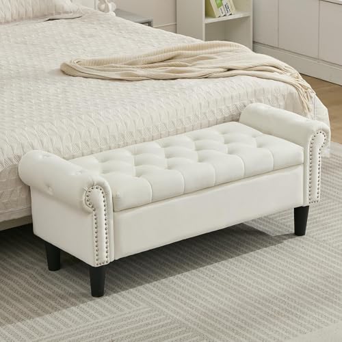 SOFTHION Storage Bench, 50" Queen End of Bed Bench, Velvet