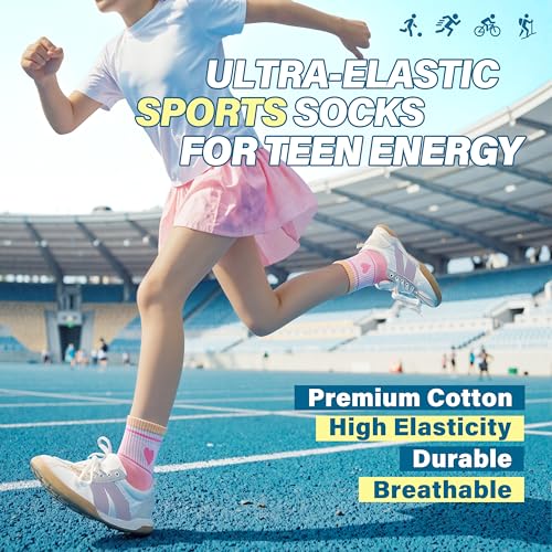 Image of ANTSANG Kids Boys Girls Athletic Cotton Socks,6 Pairs Youth Teen Crew Socks | Breathable, High Elasticity, Durable, Soft Touching