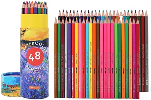 cyper top 48 Watercolor Pencils, Professional Colored Pencils for Adults, kids and Coloring Book, Artist Drawing Pencils with a Water Color Brush for Blending, Sketching, Shading
