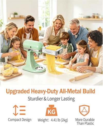 Image of All Metal Pasta Maker Attachment for KitchenAid, 3 In 1 Pasta Attachment Set for Stand Mixer, Adjustable Pasta Sheet Roller, Spaghetti & Fettuccine Cutter Maker Accessories