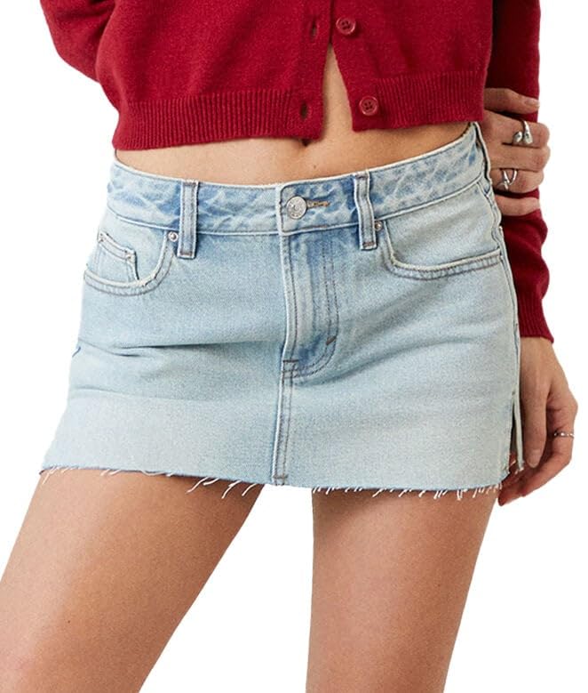 PacSun Women's Lara Light Indigo Raw Cut Low Rise Denim Mini Skirt - Multicolor