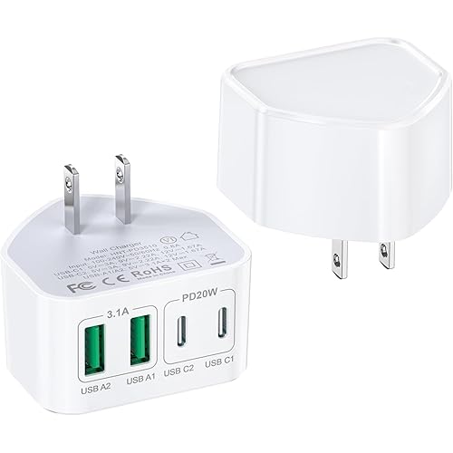 40W USB C Charger Block, 2-Pack 4-Port Type C Fast Charging Brick Dual PD&QC Wall Plug Adapter Compatible for iPhone 16/15/15 Pro/ 15 Pro Max/14/13/12, iPad, Airpods, iwatch, Samsung Galaxy