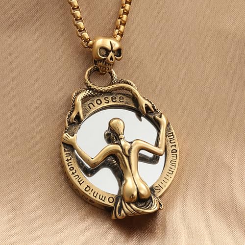 Punk Vintage Stainless Steel Magic Mirror Pendant Necklace For Men Women Gothic Unique Skull Necklaces Jewelry Gifts3