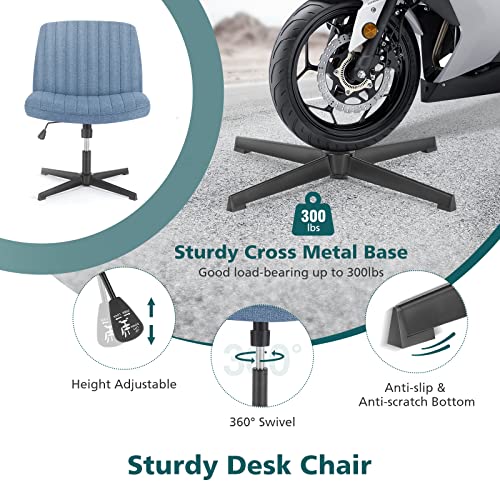 Office Chair Armless Desk Chair No Wheels, Cross Legged Office Chair Wide Home Office Desk Chairs, Adjustable Swivel Padded Fabric Vanity Task Computer Chair #TOP4