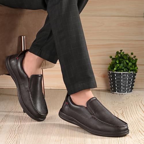 Image of Blue Leather by Centrino Genuine Leather Slip-On Men's Formal Shoe |Stylish with Soft Cushioned Insole |Trendy Non Lace-Up Design |Durable Leather with Anti-Skid Sole | Perfect for Formal Wear (3998)