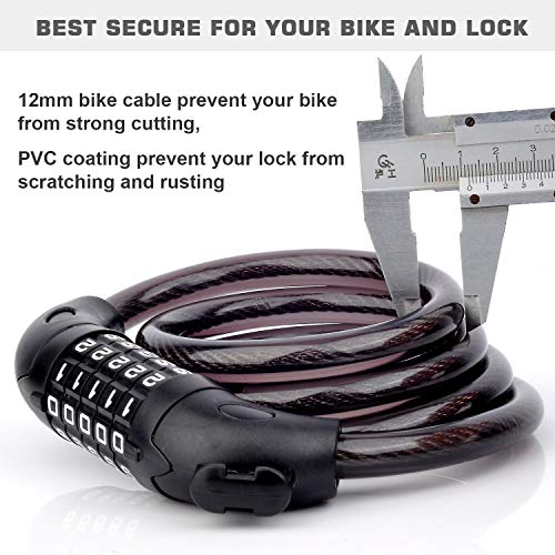 Bike Lock with Mounting Bracket, 4-Feet Bike Cable Basic Self Coiling 5-Digit Resettable Combination Cable Bike Locks, for Bicycle, Motorcycle, Scooter (Blue)