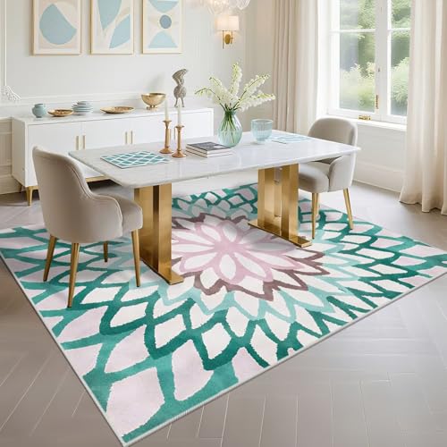 Tapis à rayures modernes vert et blanc motif géométrique 90x190 - 6