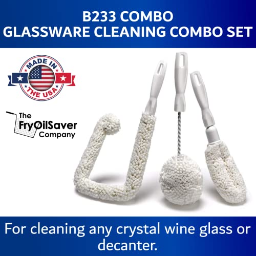 Fryoilsaver Co, Glassware Cleaning Brush Kit - Sommeliers Washing Kit, Includes Goblet, Brush, Wine Decanter Cleaning Brush, And Crystal Flute Wine Glass Cleaning Brush, Soft, Flexible, Set Of 3 #TOP1
