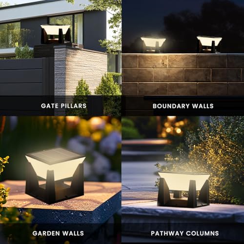 Image of hardoll Solar Gate & Garden Outdoor Lights for Home 4000mAh Battery, Mono Solar Panel, IP54 Waterproof, 40 LEDs, 3 Color Modes (Warm /Cool /Neutral), Dusk-to-Dawn 10-12h Pillar Lamps (Pack of 1)