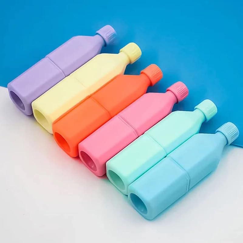 Image of YBN Quirky Bottle Shape Highlighters | Set Of 6 | Chisel Tip Fine Grip Marker Pen | Ideal Gifts For Stationery Hoarders & Kids | Party Return Gifts For Girls. (Multicolor)