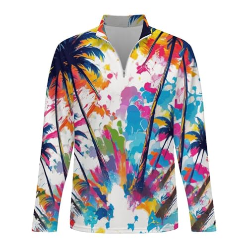 Tropical Palm-Trees Men's Polo- Sweater Long Sleeve Lightweight Convenient Pullover Sweater3