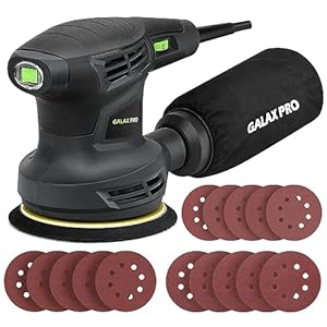 GALAX PRO Lijadora Orbital, 280W 6000-13000 RPM 6 Velocidades Variables Lijadora Rotorbital, 15 Hojas de 125 mm Discos Abrasivos, Polvo Sistema de Recogida, ideal para bricolaje