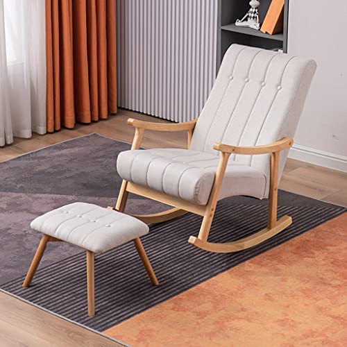 Masif Ahşap Sallanan Sandalye, Tembel Sallanan Sandalye, Modern Kadife Sallanan Sandalye, Yüksek Arkalıklı ve Kolçaklı Döşemeli Sallanan Planör Sandalye, Uyumlu Küçük Tabure4