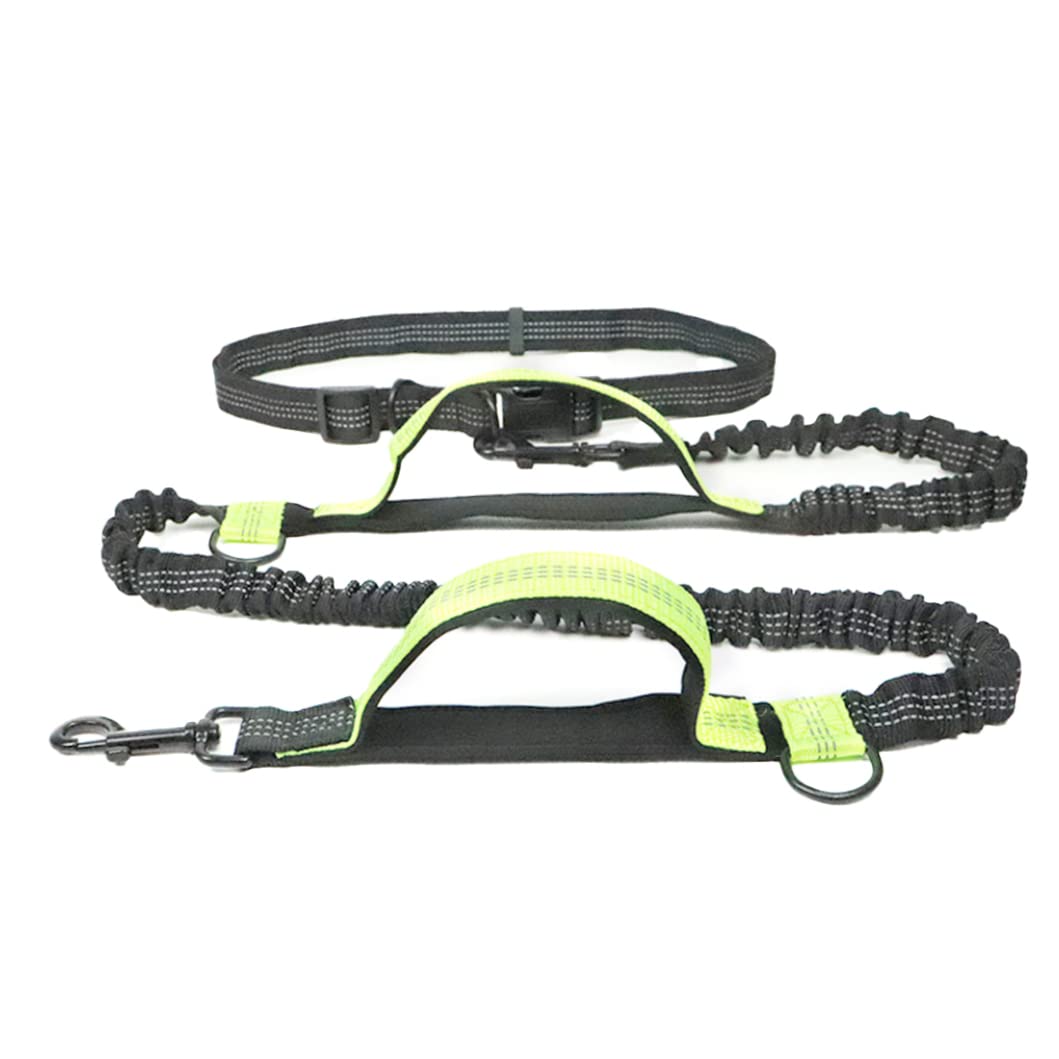 Guinzaglio per Cani da Corsa Guinzaglio per Cani Regolabile Cintura da Passeggio Guinzaglio Cintura per Cani Guinzaglio per Cani a Mani libere Doppio telescopico Riflettente per Cane Verde Chiaro
