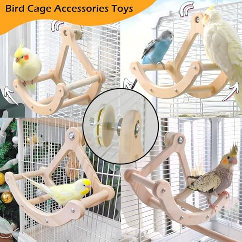 Image of Bird Perch Toy, Wooden Interactive Rocking Parakeet Toys and Perches