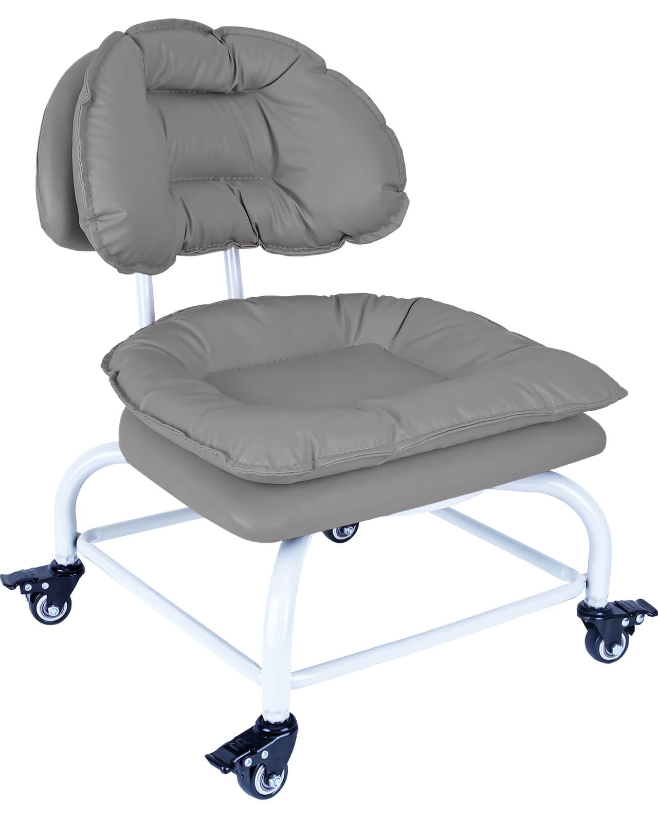 Vapaa taide Backrest Rolling Stool with Brakes Rolling Chair Heavy Duty Roller Stools with Wheels for Home Office Garage Mechanic Flooring Cleaning Shop Grey