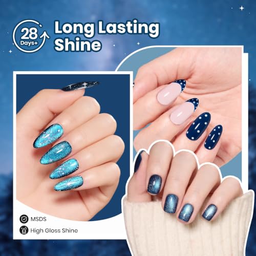 Image of Beetles Blue Gel Nail Polish Set, 6 Colors Navy Teal Glitter Gel Polish | Deep Blue Shimmer Gel Includes navy, teal and dark blue glitter shades with reflective sparkle, soak off UV /LED gel formula.