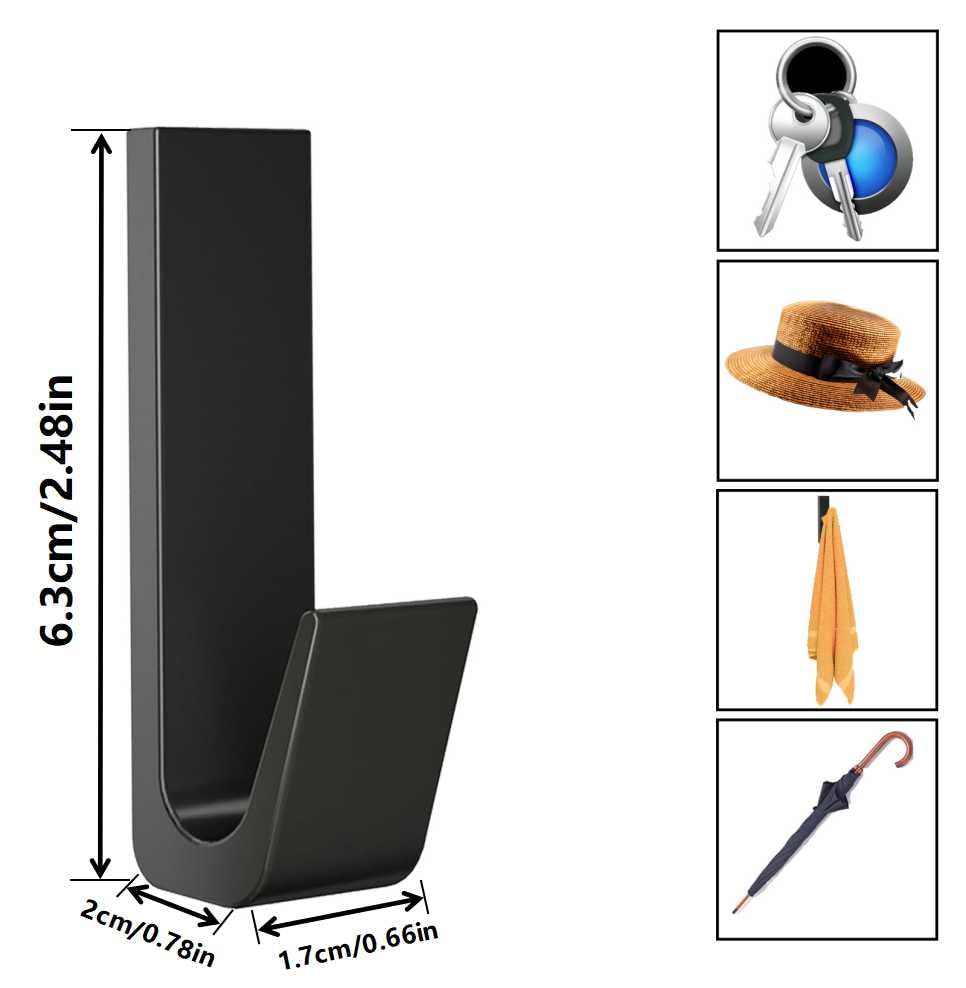 Locget - Ganci appendiabiti senza foratura, colore nero opaco, autoadesivi, per bagno, camera da letto, porta, 6 pezzi