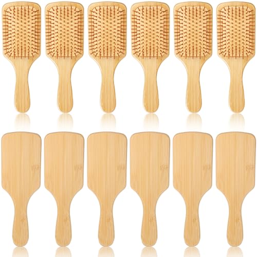 6 Pcs Bamboo Hair Brush Bulk Natural Wooden Paddle Brush Round-tipped Bamboo Bristles Detangling Brushes Lightweight Massage Anti Static for Women Men and Children for Hair Growth (9.84 3.4)