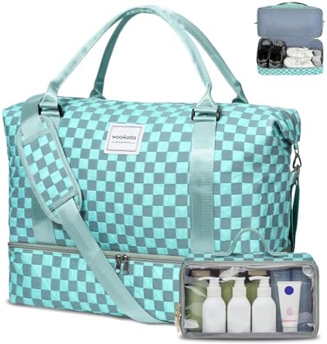 WOOMADA Weekender Overnight Bag for Women, Carry on Shoulder Travel Duffel with Shoes Compartment,Gym Bag with Toiletry Bag