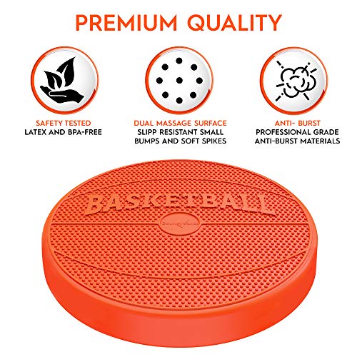 Image of Shaped Wiggle Seats by Bouncyband-Orange Basketball, 13 inchx13 inchx2.2 inch -Inflatable Sensory Cushion for Kids, Improves Student Productivity and Focus, Comes with Easy-Inflation Pump to Customize Firmness