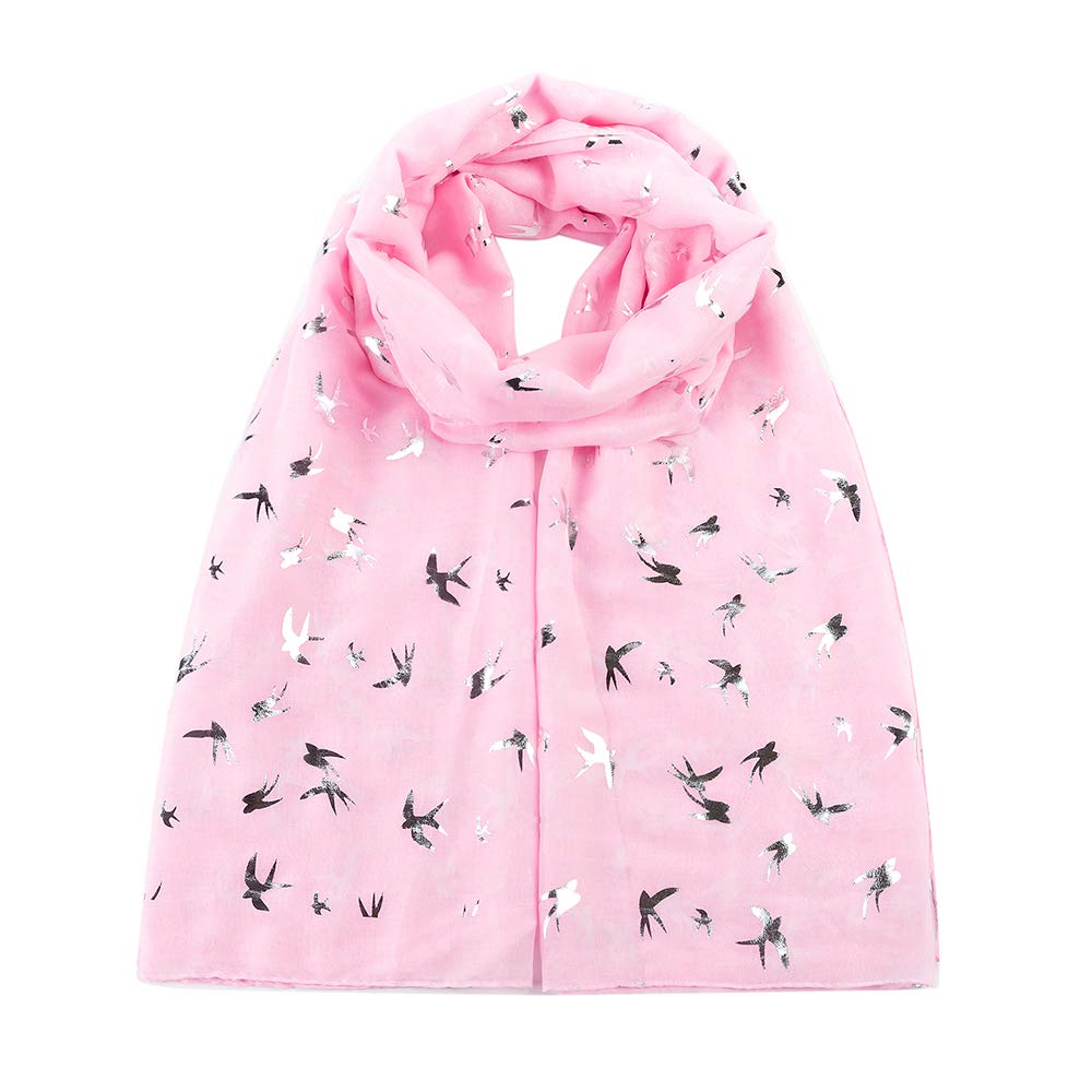 London Scarfs New Ladies Women's Glitter Foiled Flamingo,Swallow Birds & Butterfly Print Scarfs (Pink)
