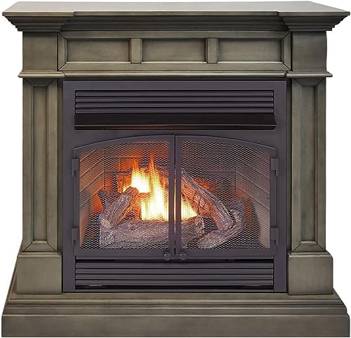 Duluth Forge Dual Fuel Ventless Gas Fireplace System with Mantle, Remote Control, 6 Fire Logs, Use with Natural Gas or Liquid Propane, 32000 BTU, Heats up to 1500 Sq. Ft., Slate Gray