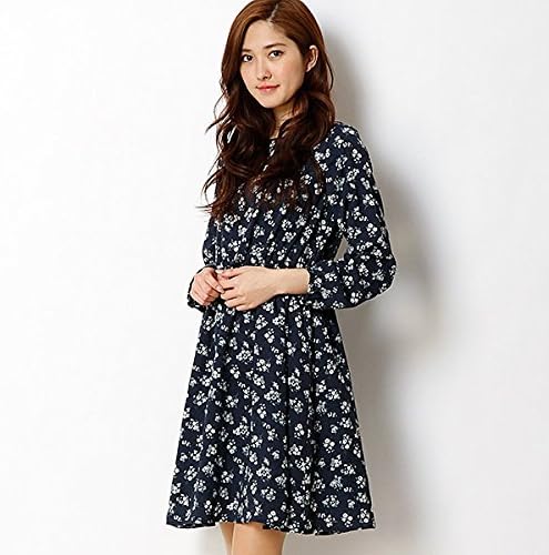 Amazon Co Jp イーハイフンワールドギャラリー E Hyphen World Gallery 花柄ウエストギャザーワンピース 162ネイビー F 服 ファッション小物