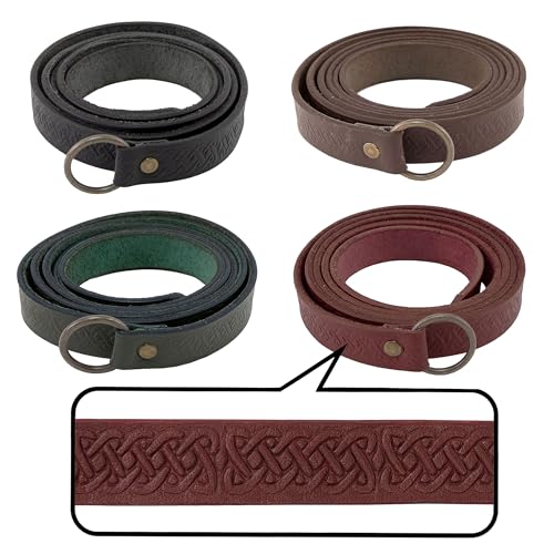 Vehi Mercatus Mittelalter Gürtel- Leder - 2 2 cm breit - in Rot Grün Braun Schwarz Prägung Knotenmuster - für Wikinger LARP Reenactment Alltagsgebrauch (Grün 160cm)