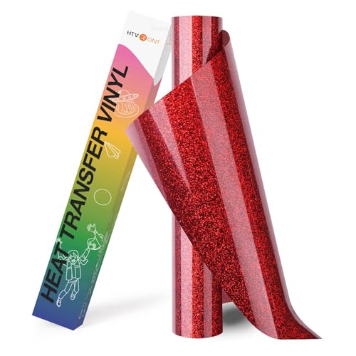 Image of HTVRONT Red Glitter HTV Vinyl Roll - 10 inch x 8ft Red Glitter Iron on Vinyl for All Cutting Machine, Glitter Heat Transfer Vinyl for T Shirts - Easy to Cut & Weed & Transfer