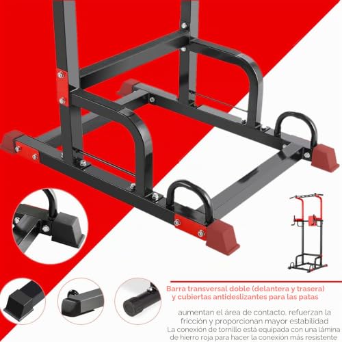 Miniatura 8 de Maquina Dominadas, Estación De Musculación, Para Entrenamiento De Fuerza De Todo El Cuerpo, Power Tower, De Tracción De Acero, Max. Carga 150kg