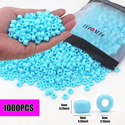 Image of 1000Pcs Pony Beads Bracelet 9mm Blue Plastic Barrel Pony Beads for Necklace,Hair Beads for Braids,Key Chain,Jewelry Making (Blue)