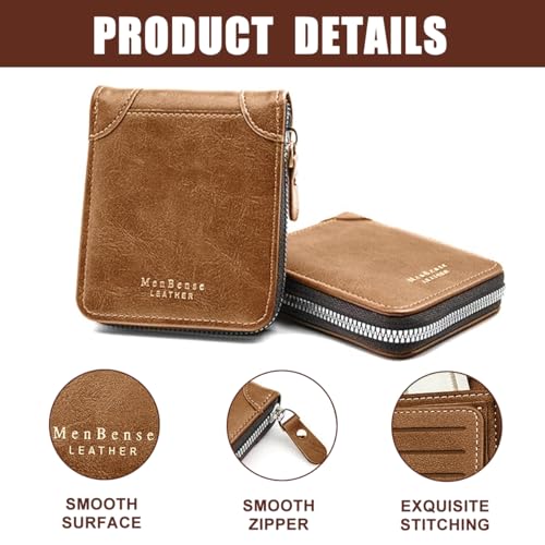 Mens Wallet, Front Pocket Bifold Wallet, Minimalist, Front Pocket, Large capacity multi-card slot vintage men's wallet-(Brown)3