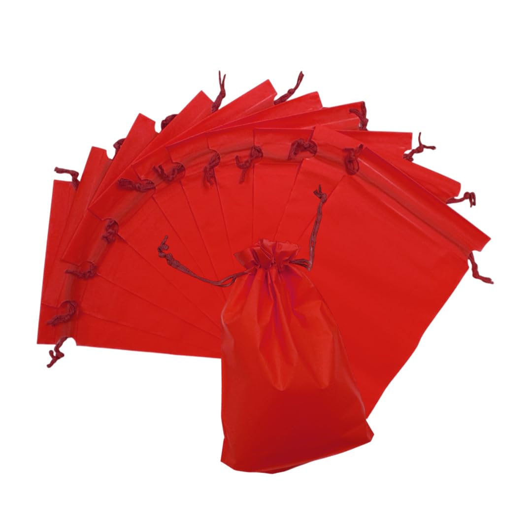Pack of 25 Red Coloured 21x29cm PEVA Frosted Drawstring Bags - For Party Favour Fillers, Gift, Storage Bag
