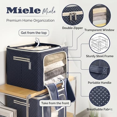 Image of Miele 2 Pcs 66 Liters Foldable Steel Frame Cloth Organizer for Storage /Wardrobe Organizer for Storage /almirah organiser for Sarees /Shirts /Blankets /Clothes Storage Box with Handle