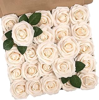 Titantin Artificial Champagne Foam Rose Flowers 25PCS DIY Weddings Bouquets Baby Showers Home Decor