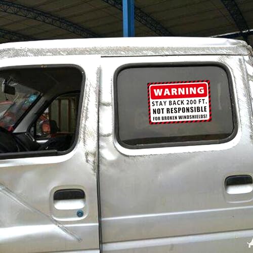 Image of Warning Stay Back 200Ft Stickers Not Responsible for Broken Windshields Truck Sticker Sign 5 Pcs Car Safety Vinyl Decal For Construction Truck End Dump Truck 12 x 8 Inch