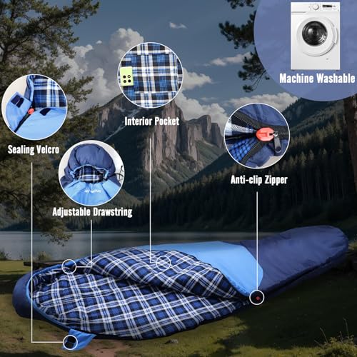 Wkfamout Cold Weather Mummy Sleeping Bag Flannel 0 Degree Winter Sleeping Bag Machine Washable Heavy Duty For Adults,Teenager With Compression Sack 4 Seasons For Camping Hiking Traveling thumb #4