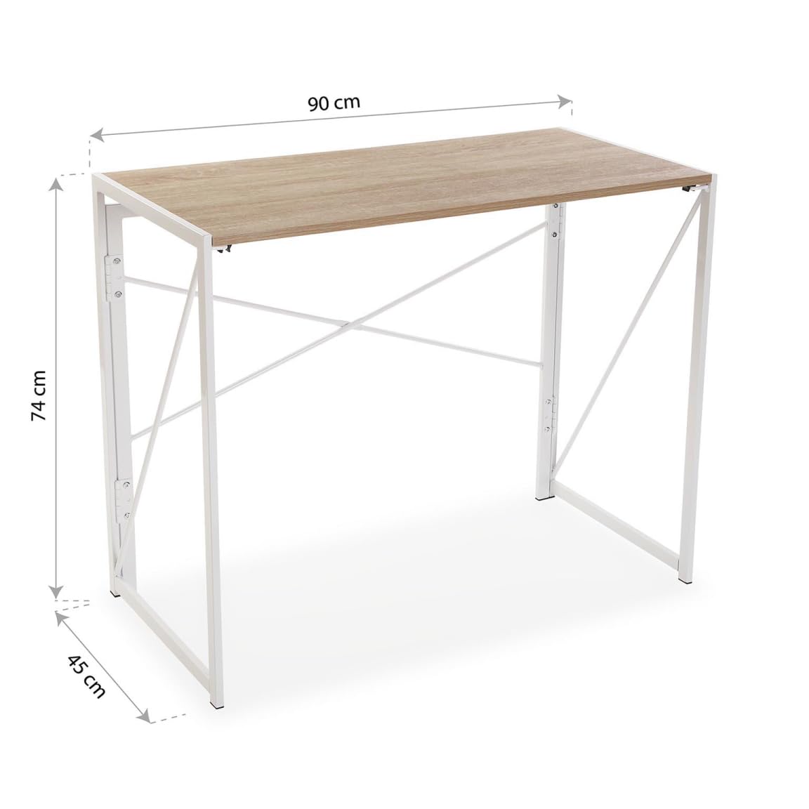 VERSA Jack Scrivania per Computer e Scrittoio Salvaspazio, Piccolo Tavolo da Ufficio, Salotto o Studio di Casa, Pieghevole, Misure (A x L x l) 74 x 45 x 90 cm, Legno e Metallo, Colore Bianco