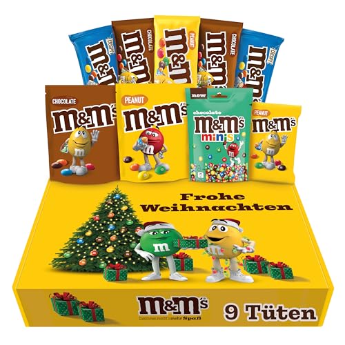 M&M'S Frohe Weihnachten Snack Mix I Peanut, Crispy, Schokolade, Chocolate Minis I 4 Sorten I 9 Packungen I 724 g I Geschenkbox zu Weihnachten