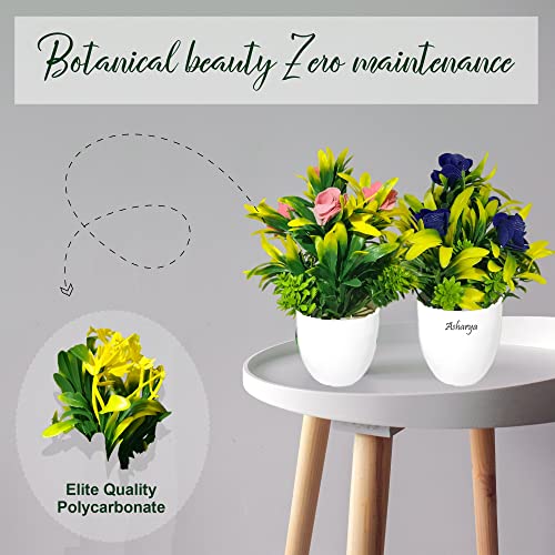 Image of Artificial Indoor Plant with Decorative Pot (7 Inch), Home Decor Items for Your Aesthetic Decor Like Living Room, Bedroom, Balcony and Party Decor (Red Pink Blue )