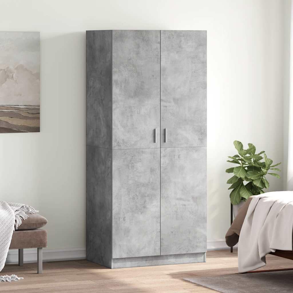 Szafa na ubrania, betonowa szara, 80 x 52 x 180 cm, materiał drewnopochodny z drążkiem wiszącym i półką, do sypialni, korytarza, pokoju dziecięcego,