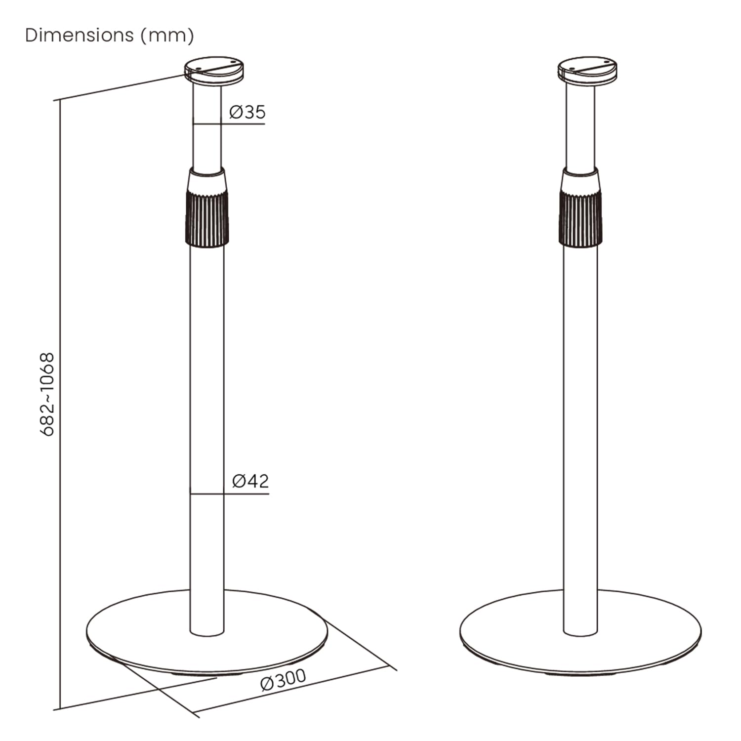 Maclean MC‑496 Supporto da pavimento per Sonos Era 100 e 300 | Regolabile 682-1068 mm | Gestione cavi e base stabile | Set di 2 treppiedi neri | Design elegante e sicuro