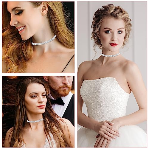 Yolev Choker Silber 2 Drainage Diamant Halsketten Silberne Strass Choker Halskette Funkelnde Kristall Halsband Damen Schmuck Hochzeit Party Abschlussball Accessoires für Braut Mädchen