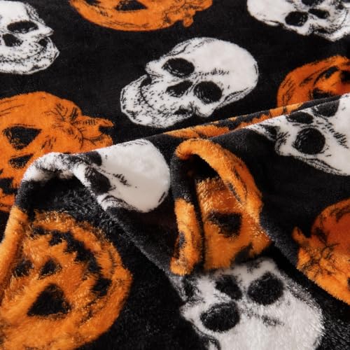Image of BEDELITE Pumpkin Skull Halloween Throw Blanket, Black, 50 inchx60 inch